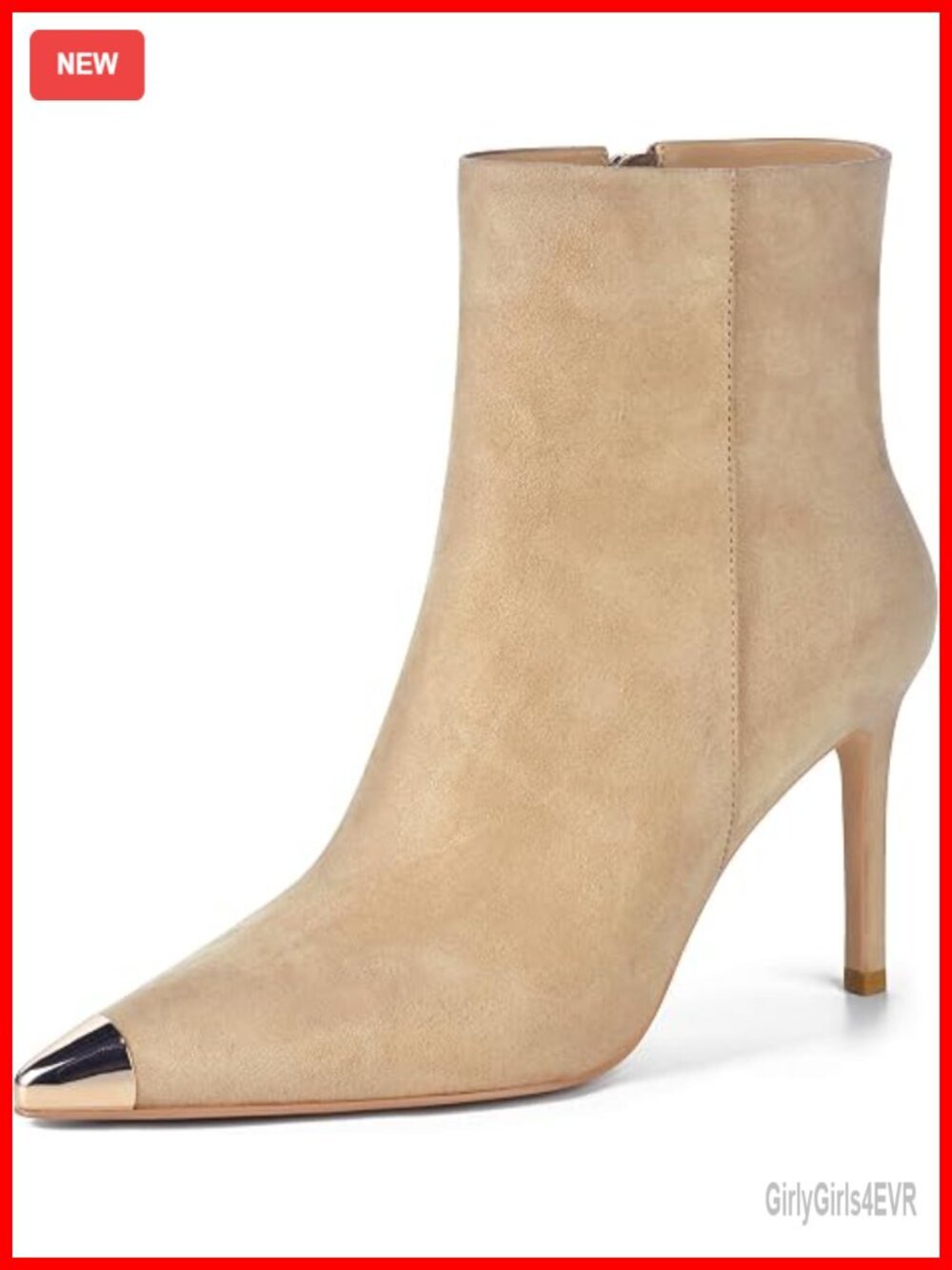 Kitten Stiletto Heels Ankle Boots Pointed Toe Side Zipper Suede 3.5 Inch Short